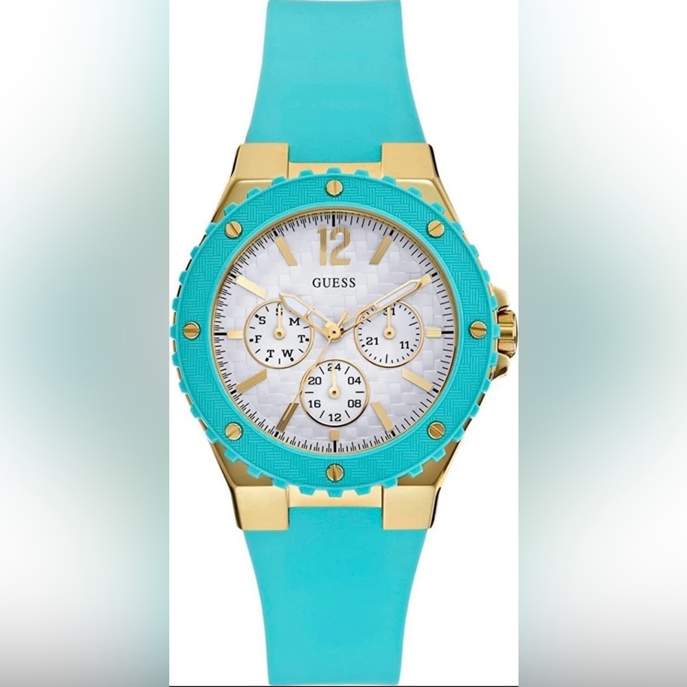 GUESS WOMEN'S SPORT WATCH 40 MM TURQUOISE NEW + Guess Box + Pillow cushion